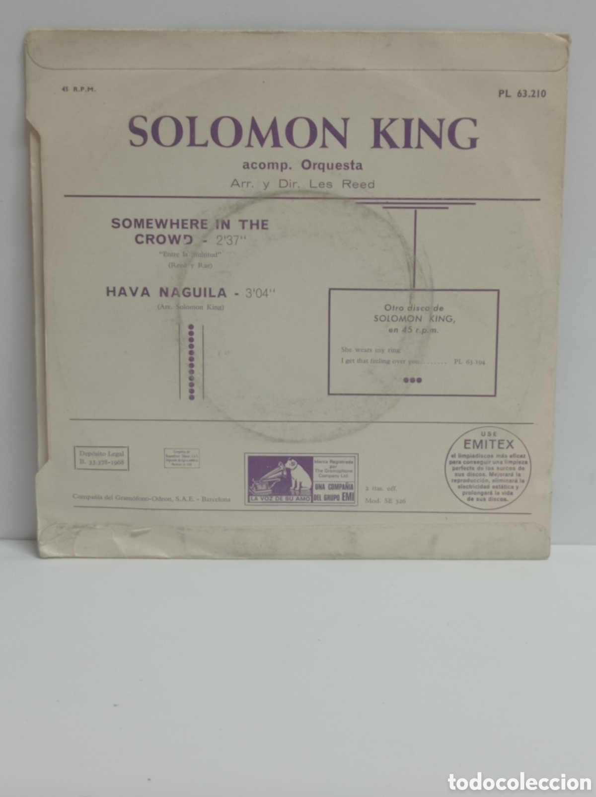 Discos de vinilo: SOLOMON KING, SOMEWHERE IN THE CROWD (EMI 1968) -SINGLE- - Foto 2