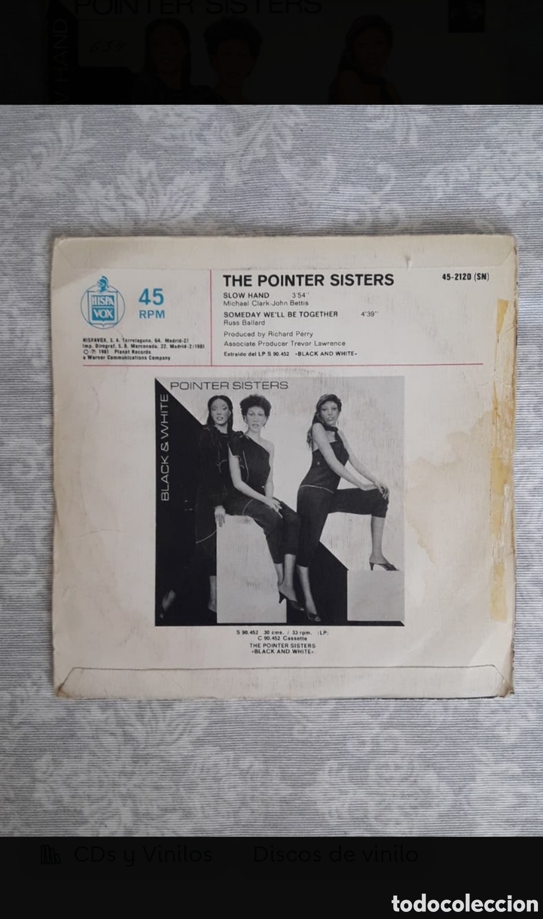 Discos de vinilo: Single Pointer Sisters. Slow Hand - Foto 2