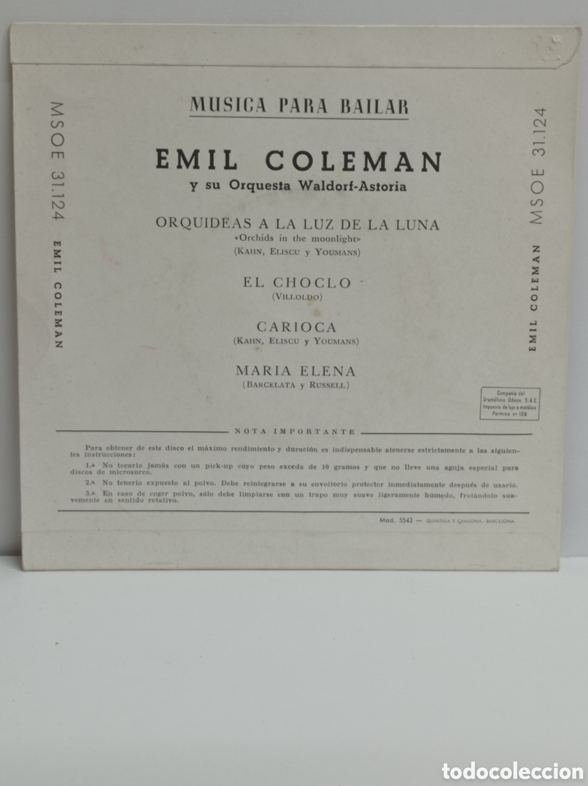Discos de vinilo: EMIL COLEMAN, ORQUIDEAS A LA LUZ DE LA LUNA (ODEON 195?) - Foto 2