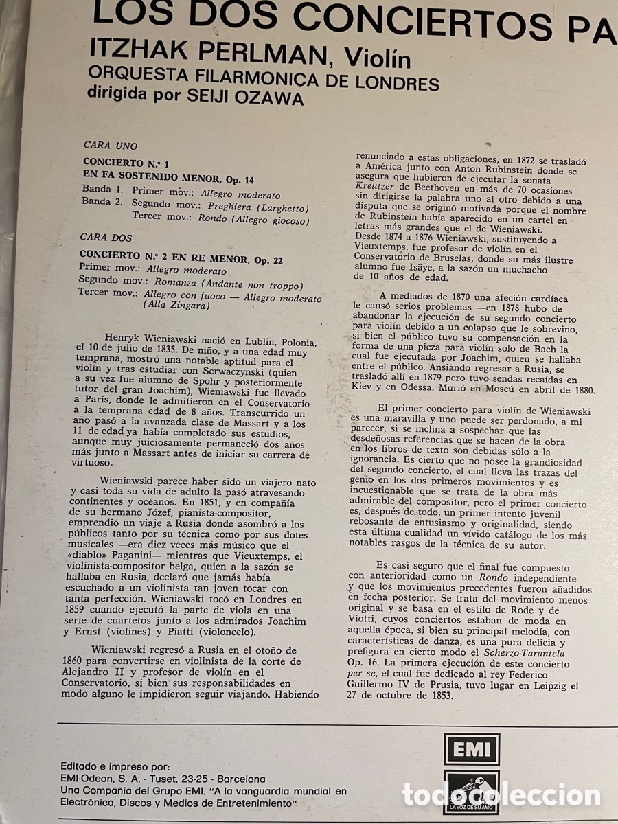 Discos de vinilo: Wieniawski - Dos conciertos de viol&iacute;n. - Foto 3