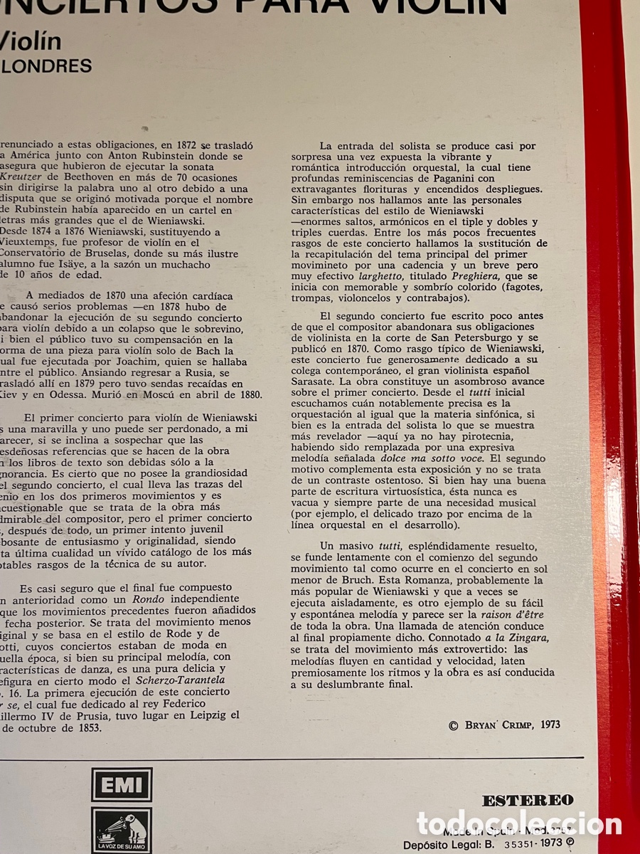 Discos de vinilo: Wieniawski - Dos conciertos de viol&iacute;n. - Foto 4