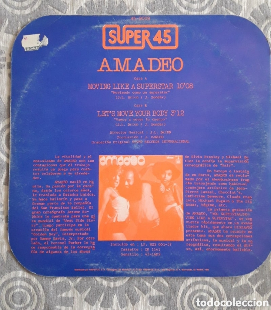 Discos de vinilo: Maxi single Amadeo. Moving Like A Superstar - Foto 2