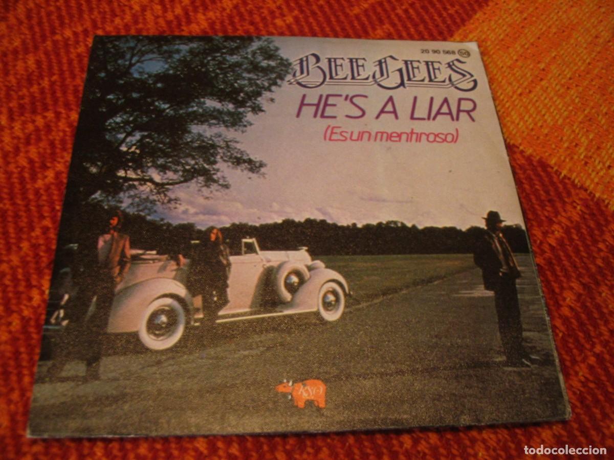 Discos de vinilo: BEE GEES SINGLE 45 HE`S A LIAR RSO ESPA&Ntilde;A 1981 - Foto 2