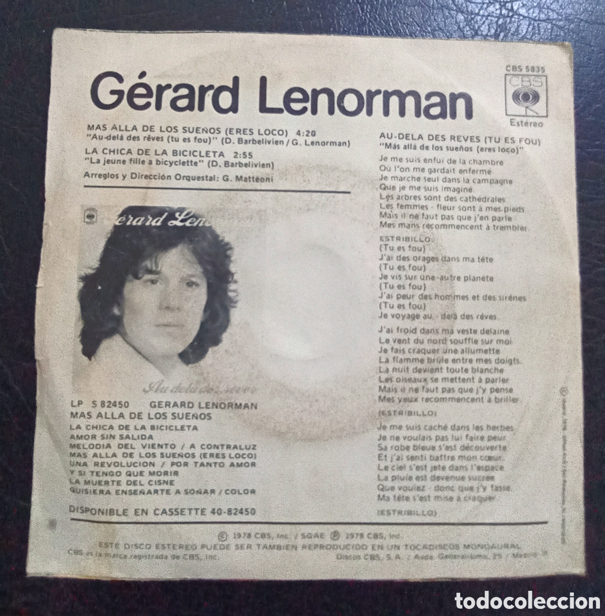 Discos de vinilo: SINGLE G&Eacute;RARD LENORMAN - M&Aacute;S ALL&Aacute; DE LOS SUE&Ntilde;OS (ERES LOCO) - Foto 2