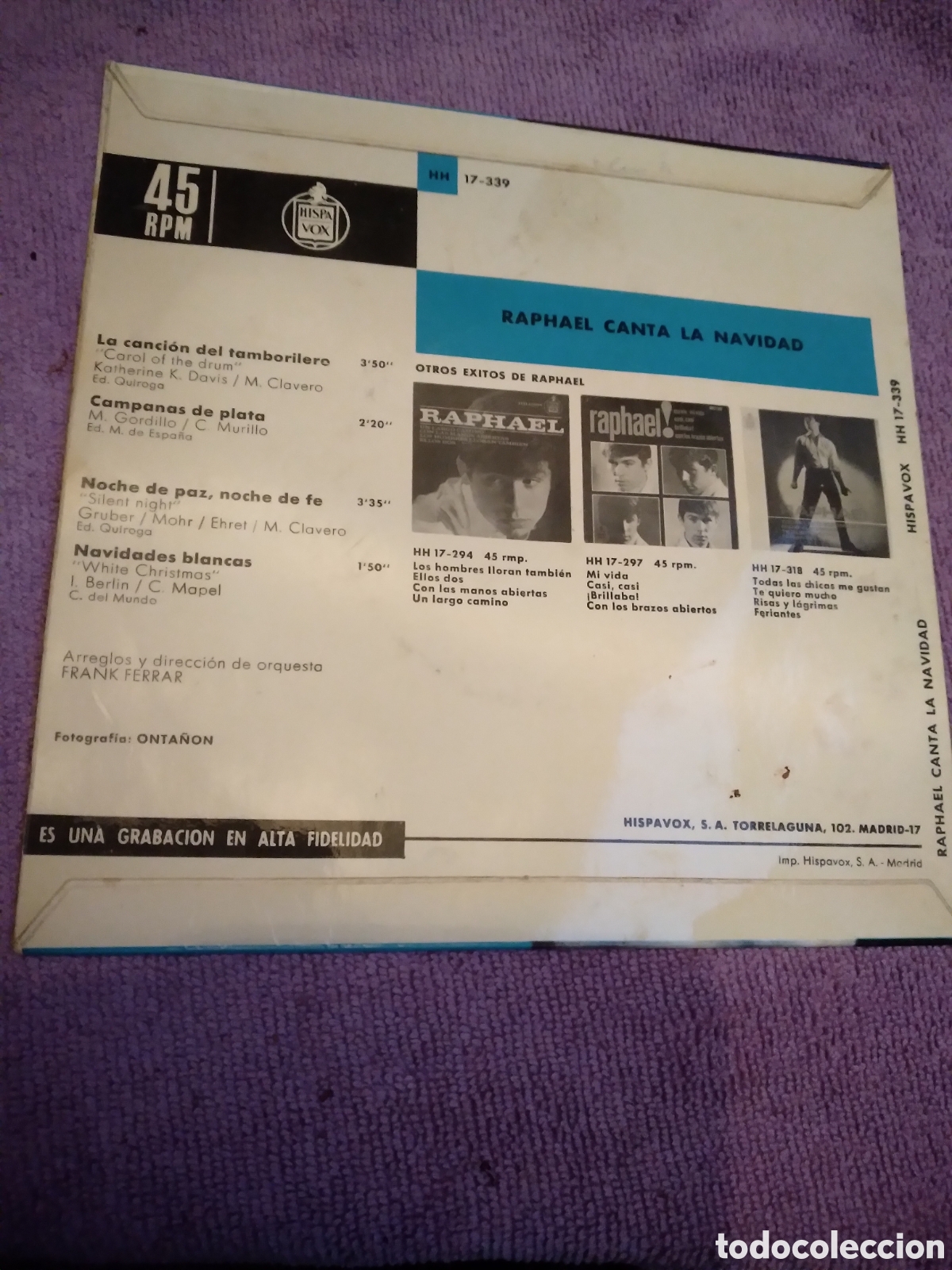 Discos de vinilo: RAPHAEL-CANTA LA NAVIDAD-SINGLE VINILO- - Foto 2