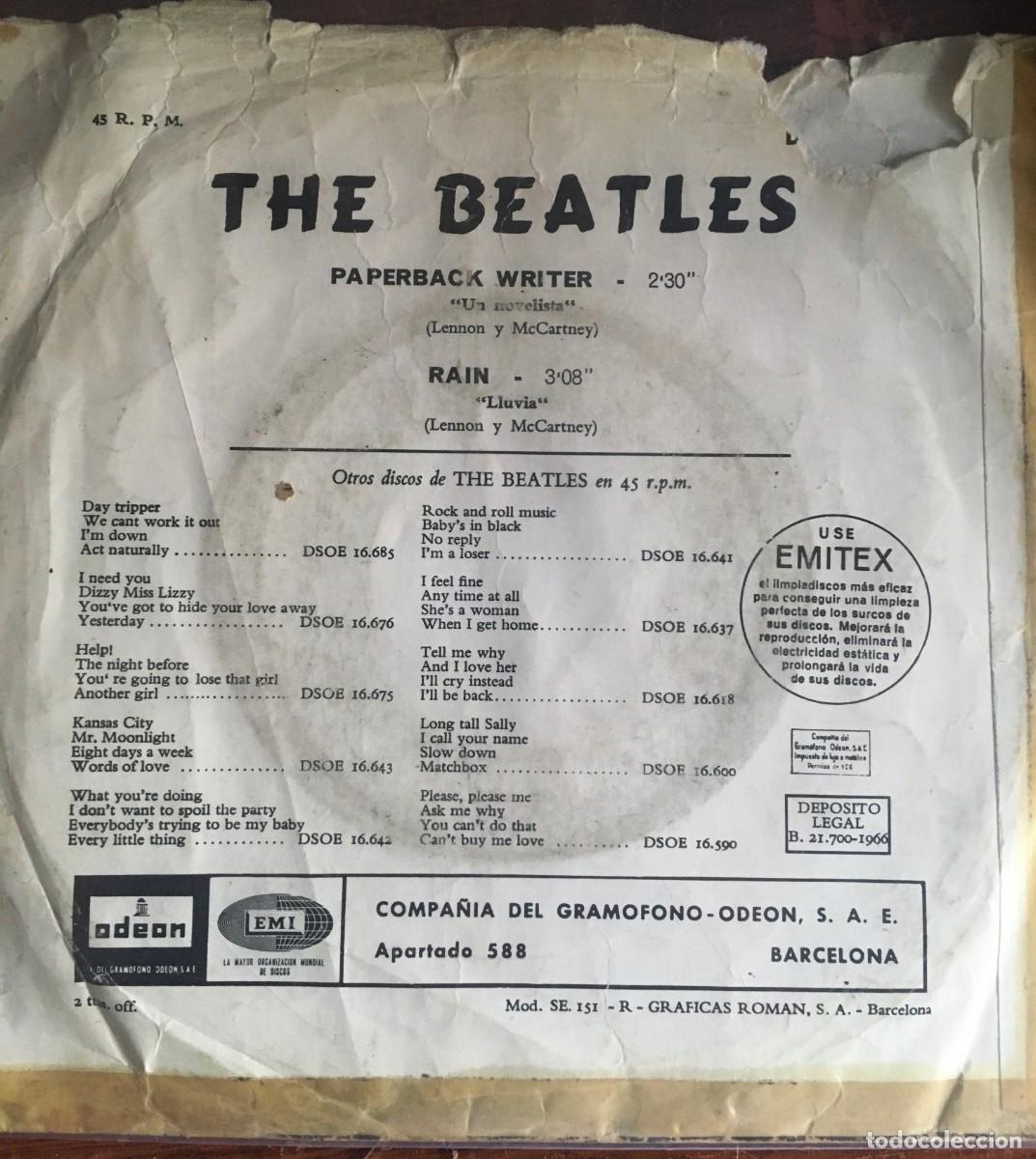 Discos de vinilo: BEATLES - PAPERBACK WRITER, single 7&rdquo; Spain 1966 - Foto 2