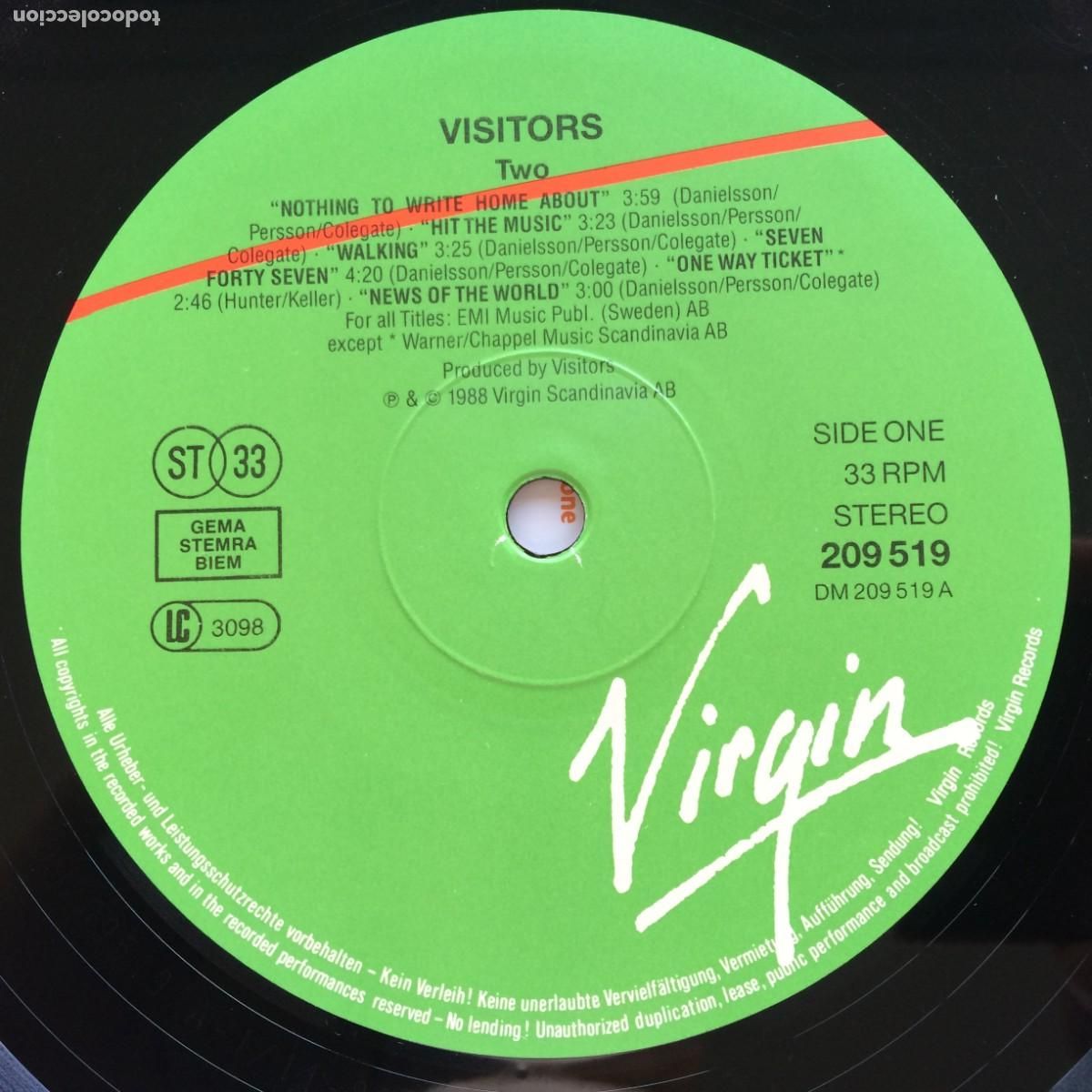Discos de vinilo: Visitors &lrm;&ndash; Two , Europe 1988 Virgin - Foto 6