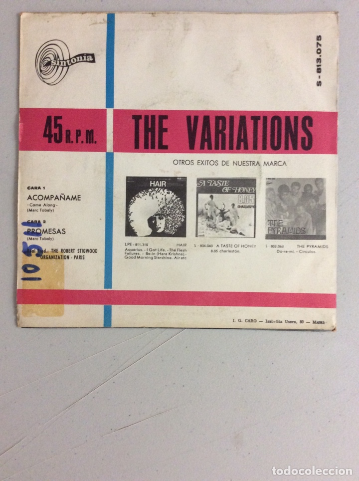 Discos de vinilo: The Variations. Acompa&ntilde;ame (come along). Promesas. - Foto 2