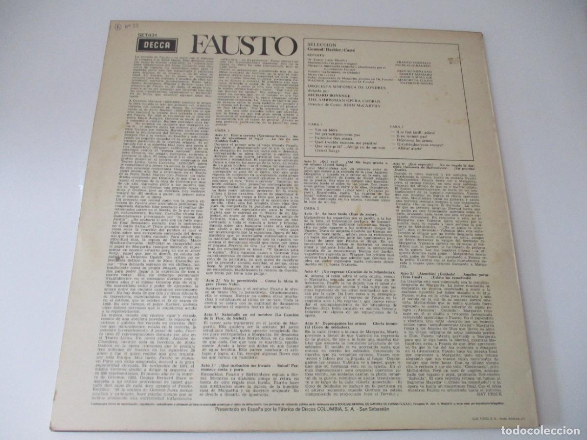 Discos de vinilo: FAUSTO Selecci&oacute;n Corelli, Sutherland, Ghiaurov DI4225 - Foto 2