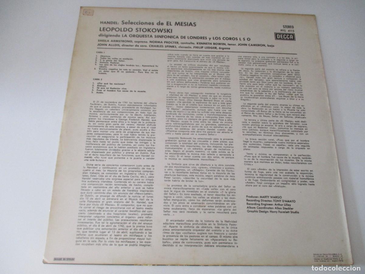 Discos de vinilo: HANDEL Messiah Leopold Stokowski DI4239 - Foto 2