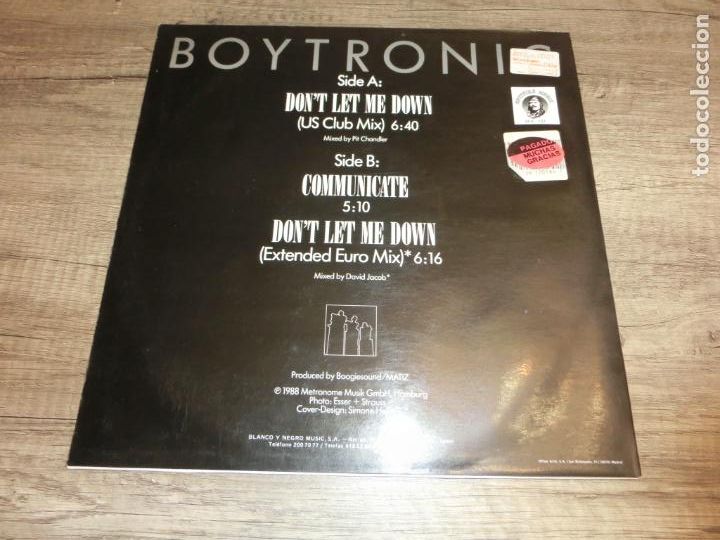 Discos de vinilo: BOYTRONIC - DON&acute;T LET ME DOWN - Foto 2
