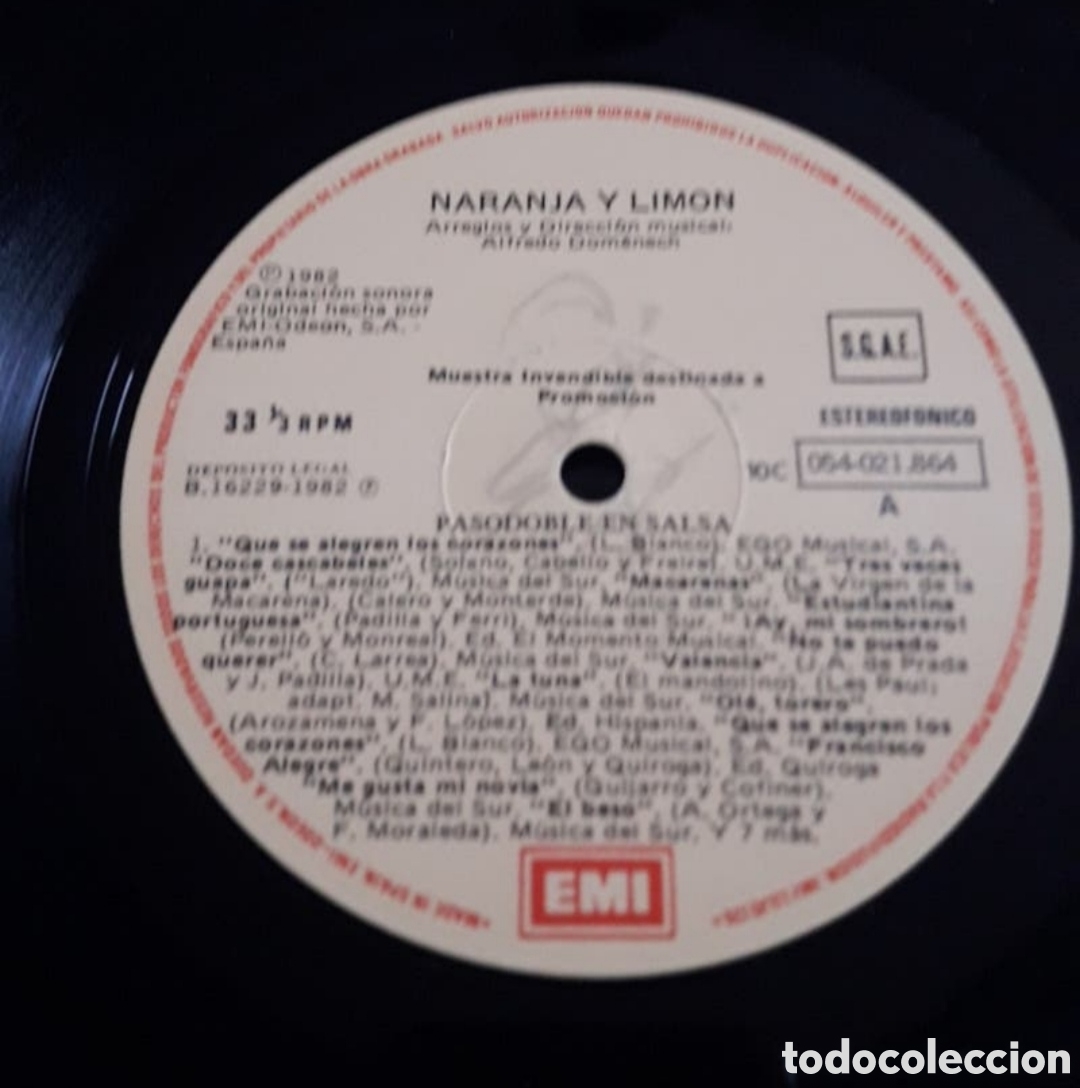 Discos de vinilo: Lp Naranja y limon. Pasodoble en salsa - Foto 3