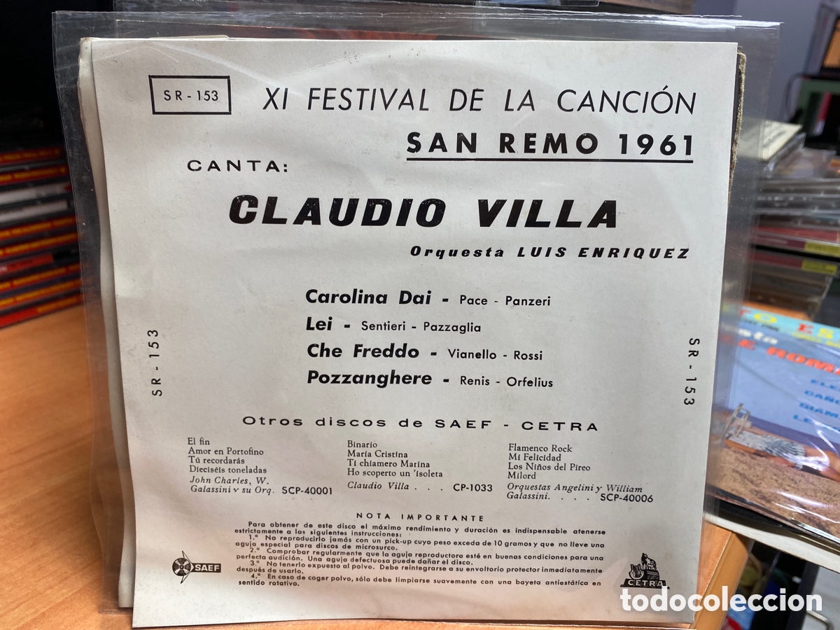 Discos de vinilo: Claudio Villa - San Remo 1961 (7&rdquo;, EP) - Foto 2
