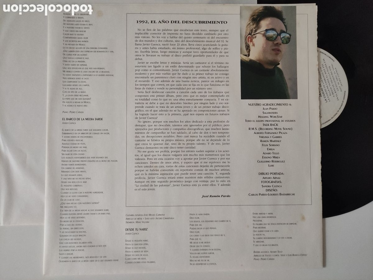 Discos de vinilo: Javier Cuenca &ndash; La Ciudad De Las Palomas - Salamandra &ndash; SD-311 - 1992 - Foto 4