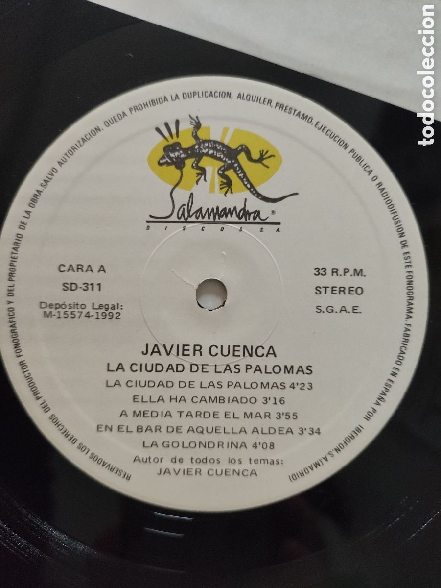 Discos de vinilo: Javier Cuenca &ndash; La Ciudad De Las Palomas - Salamandra &ndash; SD-311 - 1992 - Foto 6