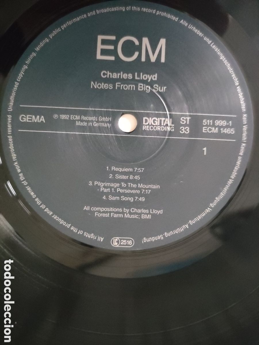 Discos de vinilo: Charles Lloyd &ndash; Notes From Big Sur - ECM Records &ndash; ECM 1465 - 1992 - Foto 5