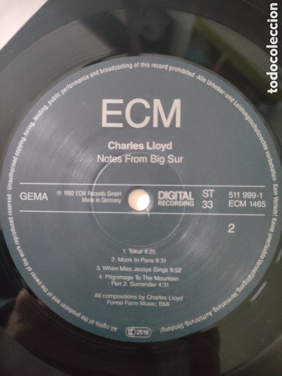 Discos de vinilo: Charles Lloyd &ndash; Notes From Big Sur - ECM Records &ndash; ECM 1465 - 1992 - Foto 6