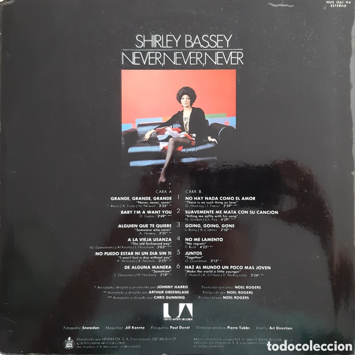 Discos de vinilo: Never, never, never. LP. Shirley Bassey - Foto 3