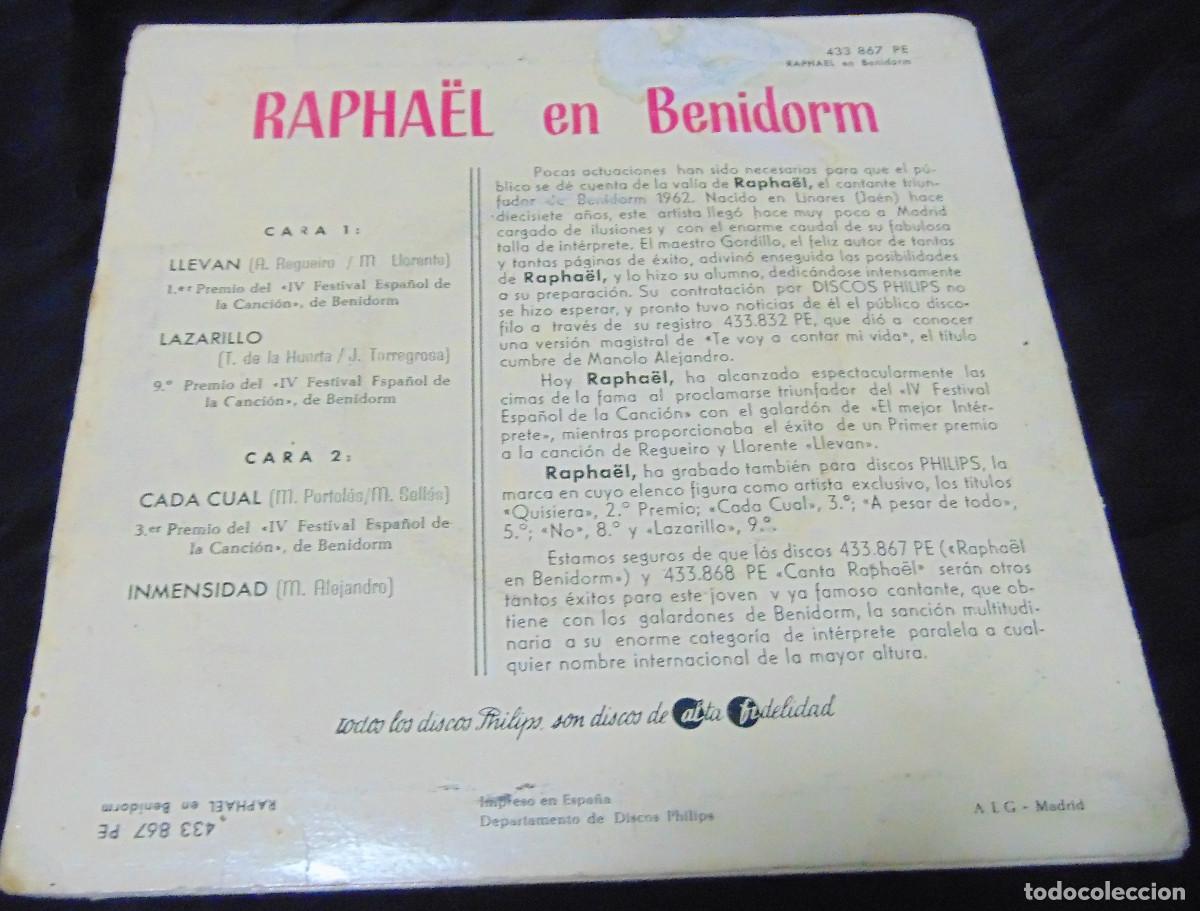 Discos de vinilo: RAPHAEL - LLEVAN + 3 - EP PHILIPS 1962 - Foto 2
