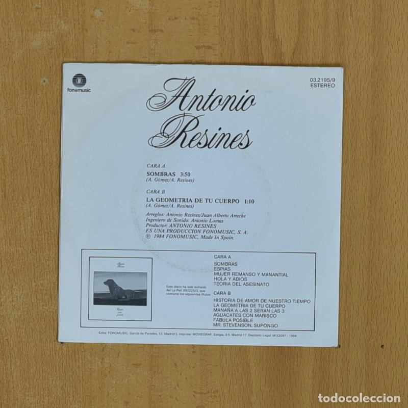 Discos de vinilo: ANTOJIO RESINES - SOMBRAS - SINGLE - Foto 2