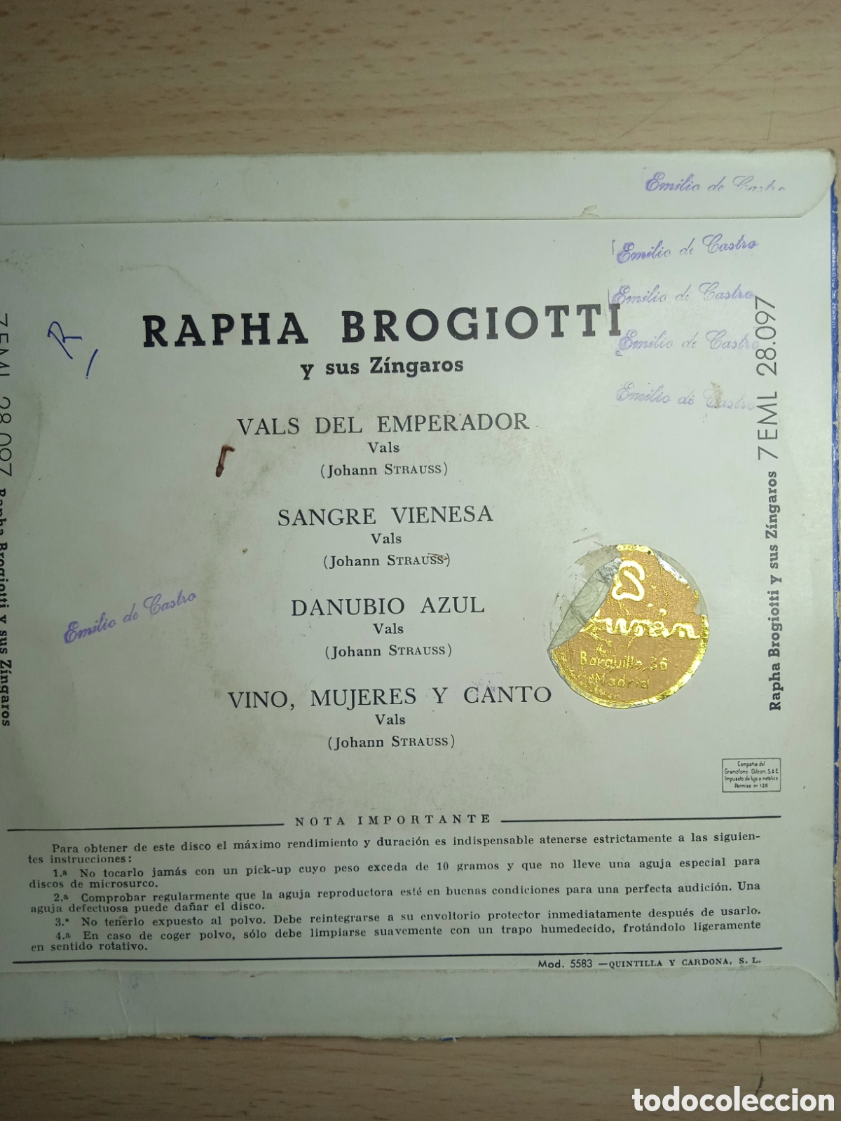 Discos de vinilo: EP 7&rdquo; Rafha Brogiotti y sus Zingaros.Valses. - Foto 3