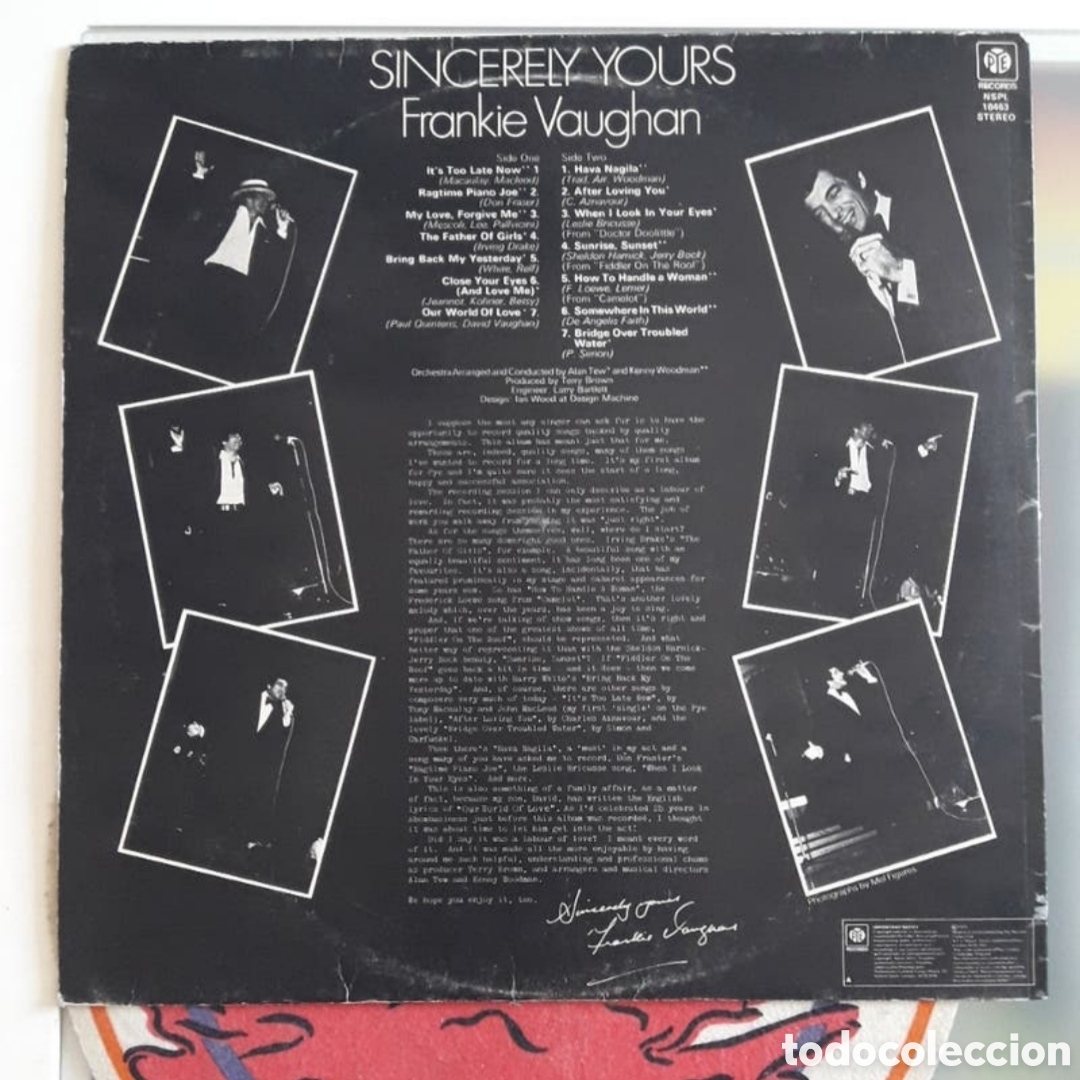 Discos de vinilo: Lp Frankie Vaughan. Sincerely Yours. - Foto 2