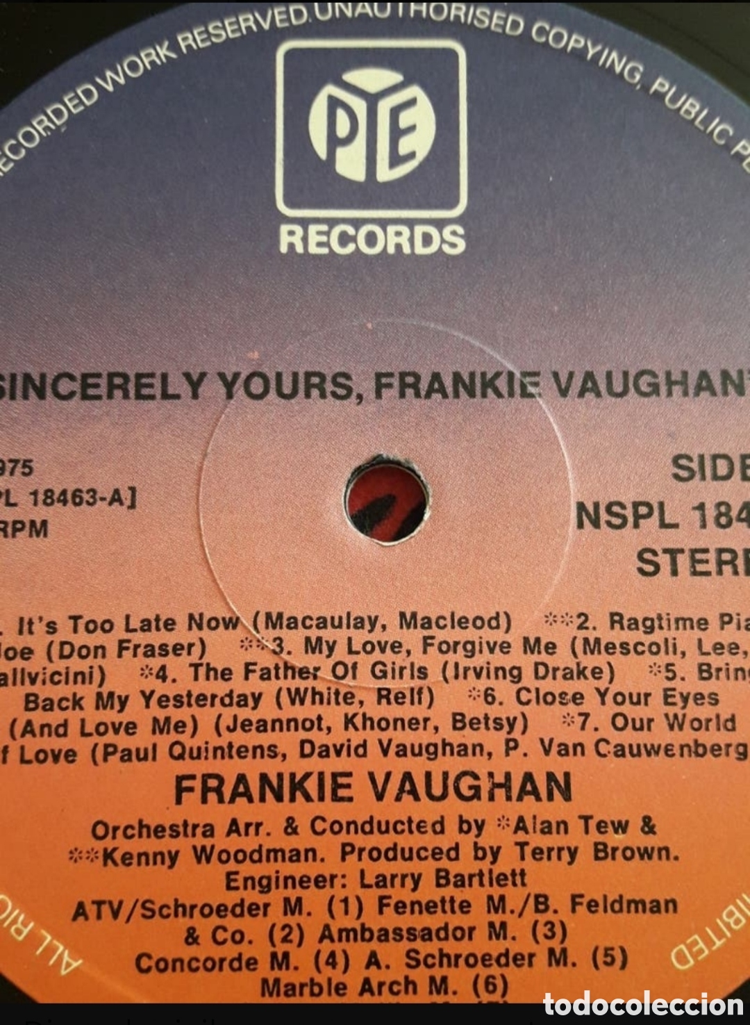 Discos de vinilo: Lp Frankie Vaughan. Sincerely Yours. - Foto 3