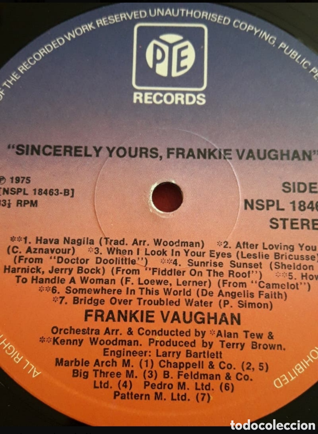 Discos de vinilo: Lp Frankie Vaughan. Sincerely Yours. - Foto 4