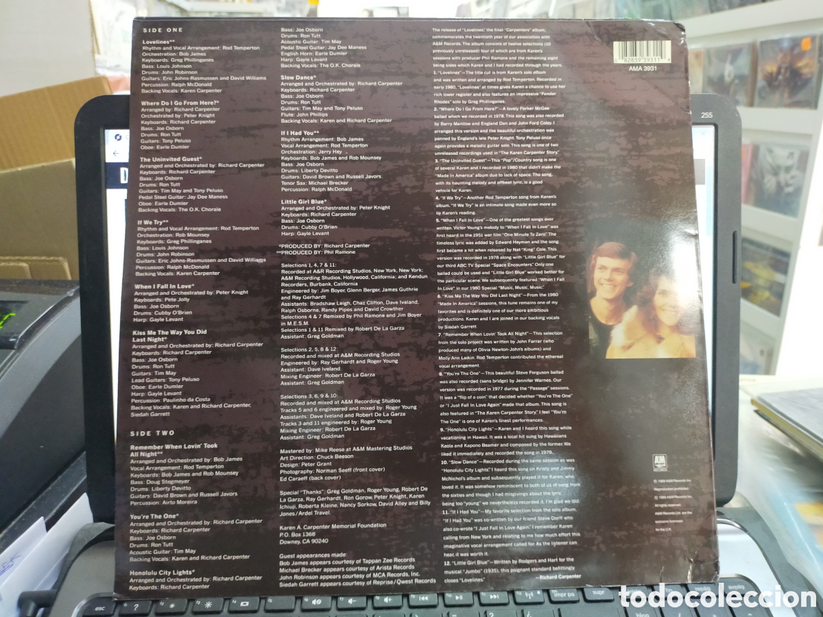 Discos de vinilo: Carpenters LP lovelines 1989 - Foto 2