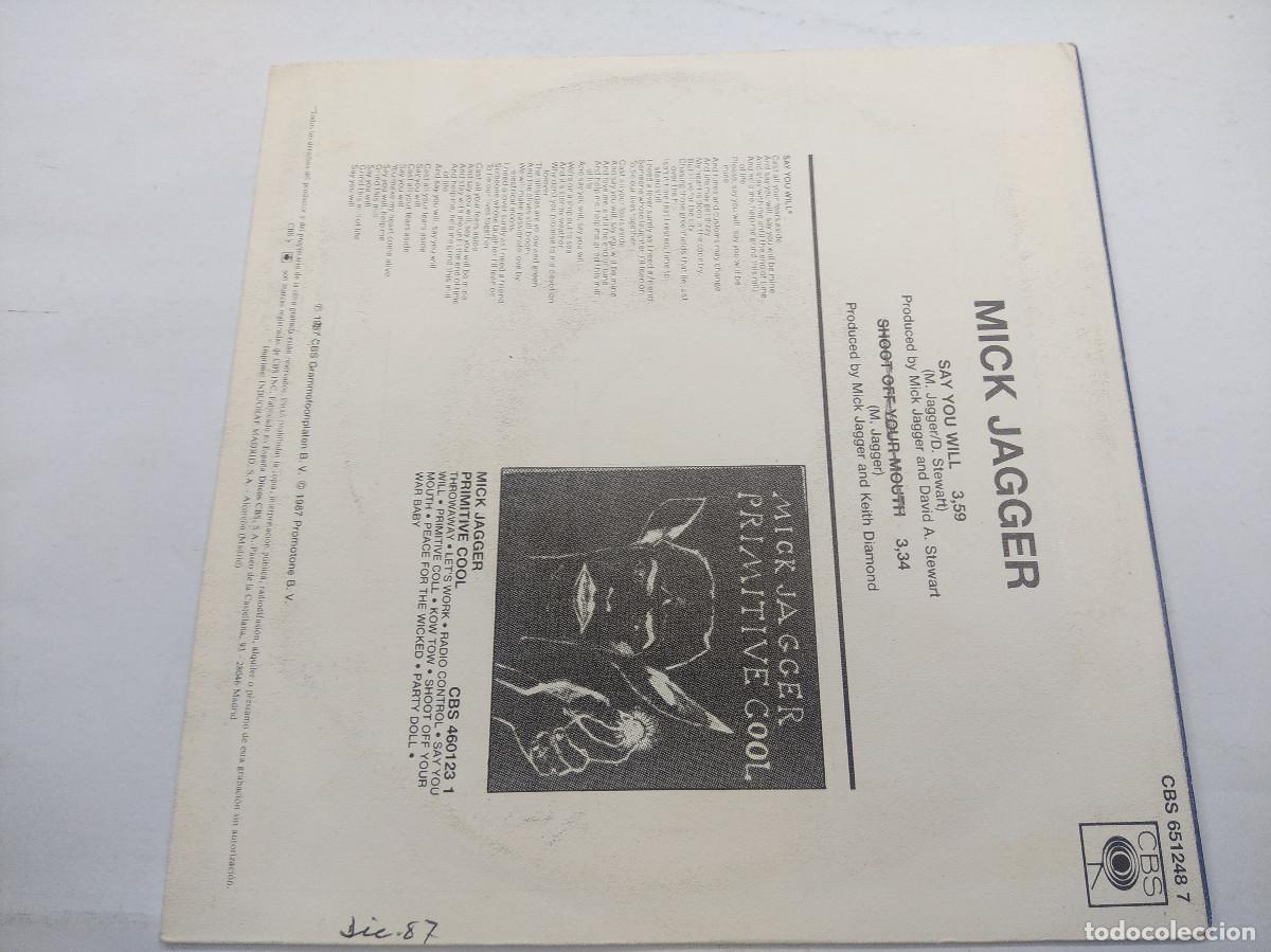 Discos de vinilo: MICK JAGGER/SAY YOU WILL/SINGLE PROMOCIONAL. - Foto 3