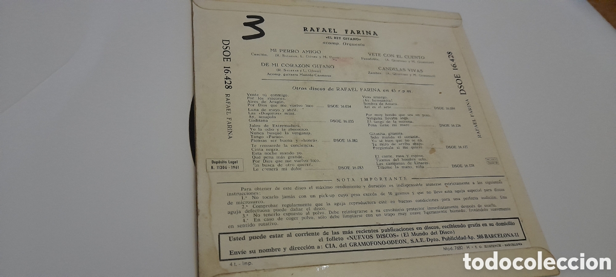 Discos de vinilo: Disco single Rafael Farina.El rey gitano - Foto 3
