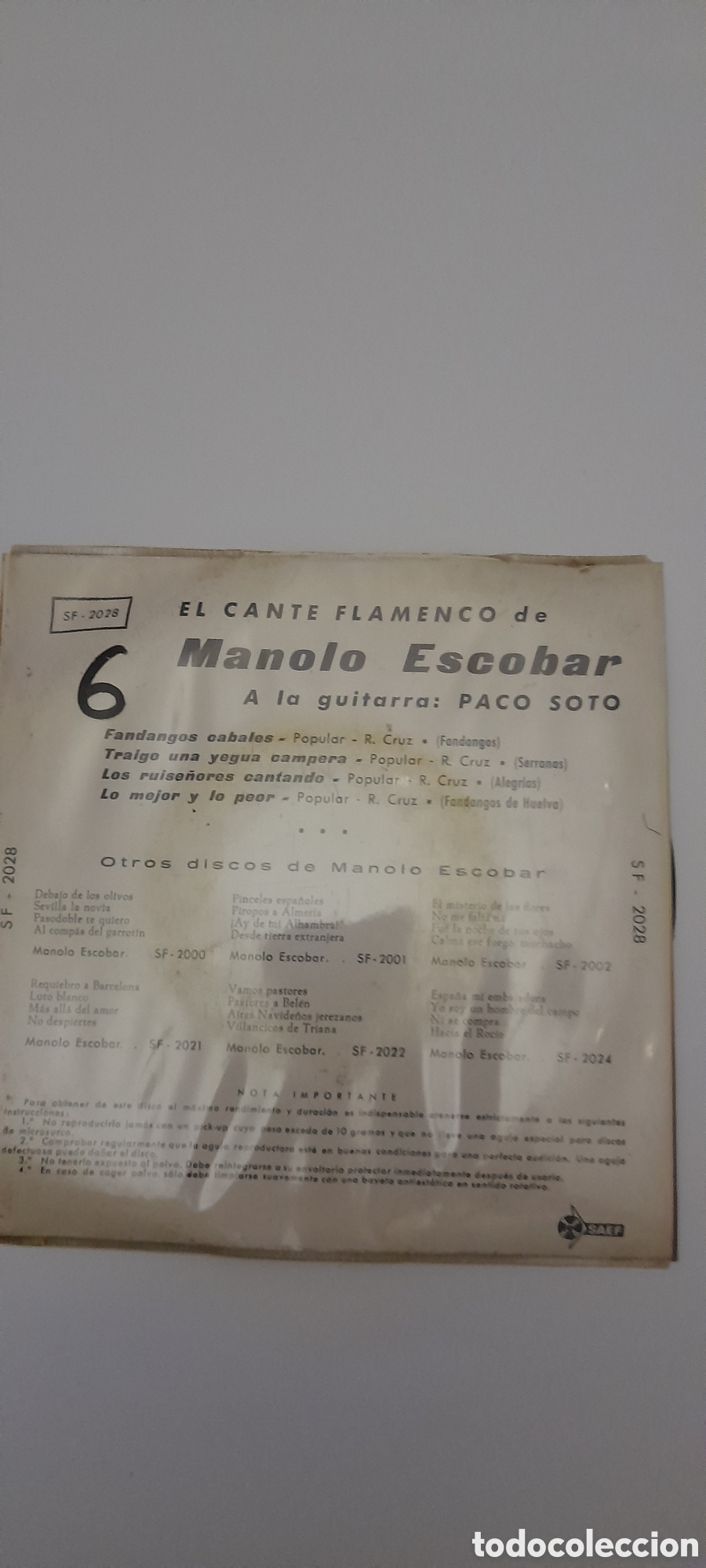 Discos de vinilo: Disco El cante de Manolo Escobar - Foto 3