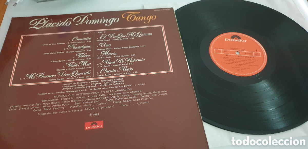 Discos de vinilo: Disco vinilo Pl&aacute;cido Domingo,Tango - Foto 2