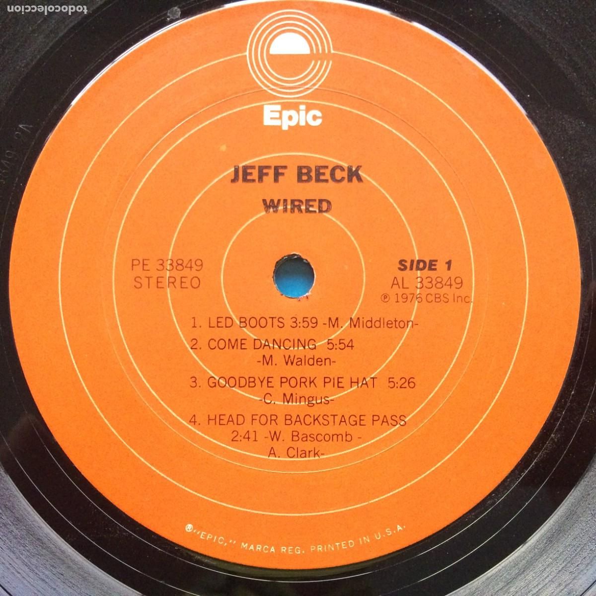 Discos de vinilo: Jeff Beck &lrm;&ndash; Wired , Canada 1976 Epic - Foto 3