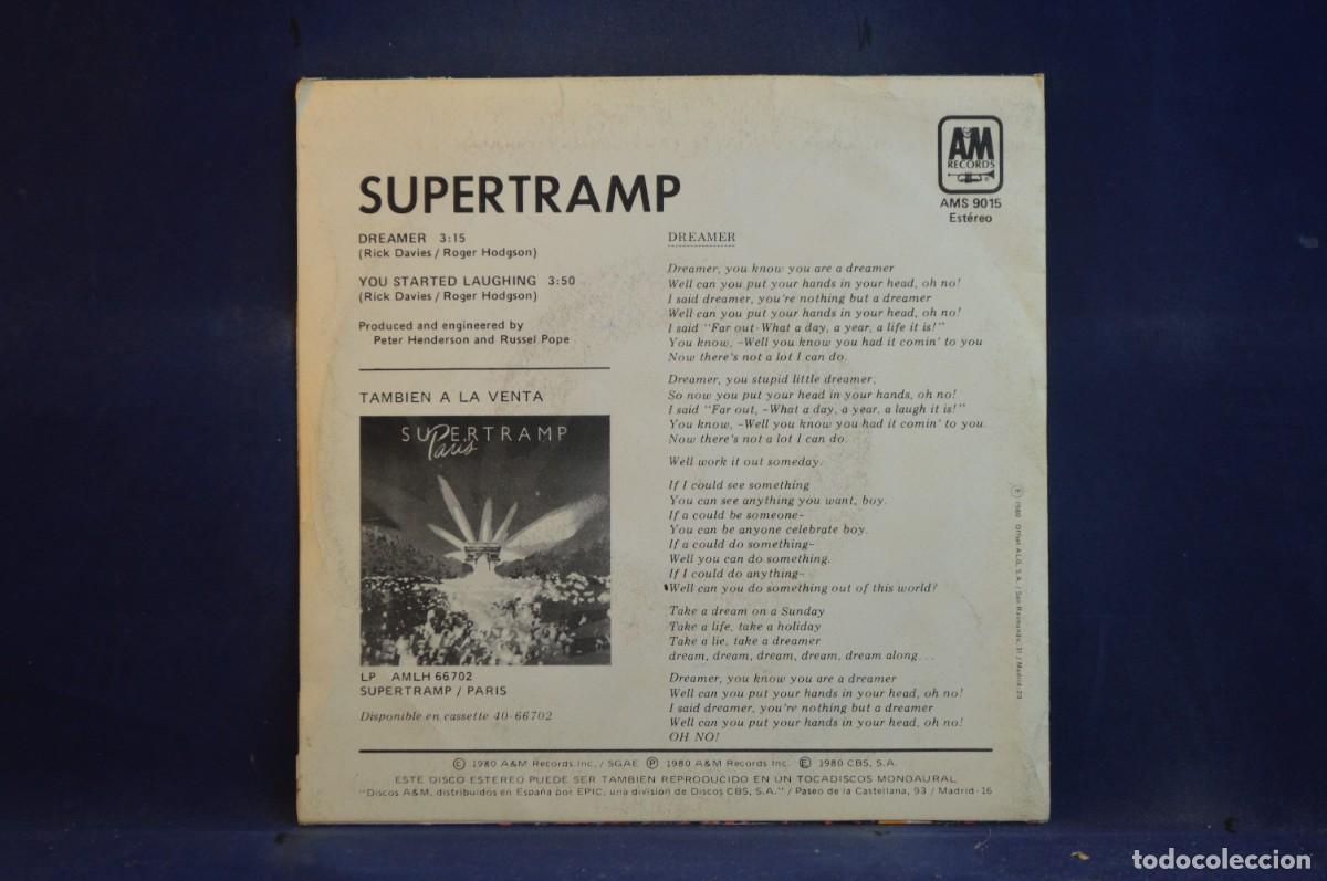 Discos de vinilo: SUPERTRAMP - DREAMER / YOU STARTED LAUGHING - SINGLE - Foto 2