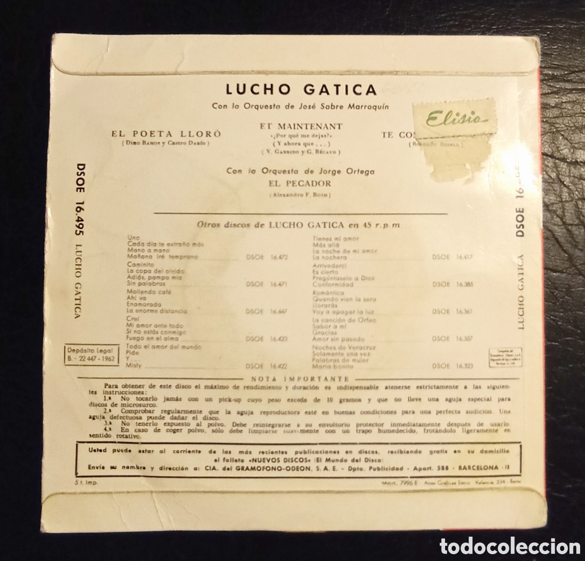 Discos de vinilo: EP LUCHO GATICA - ET MAINTENANT + 3 - ODEON 1962 - Foto 2