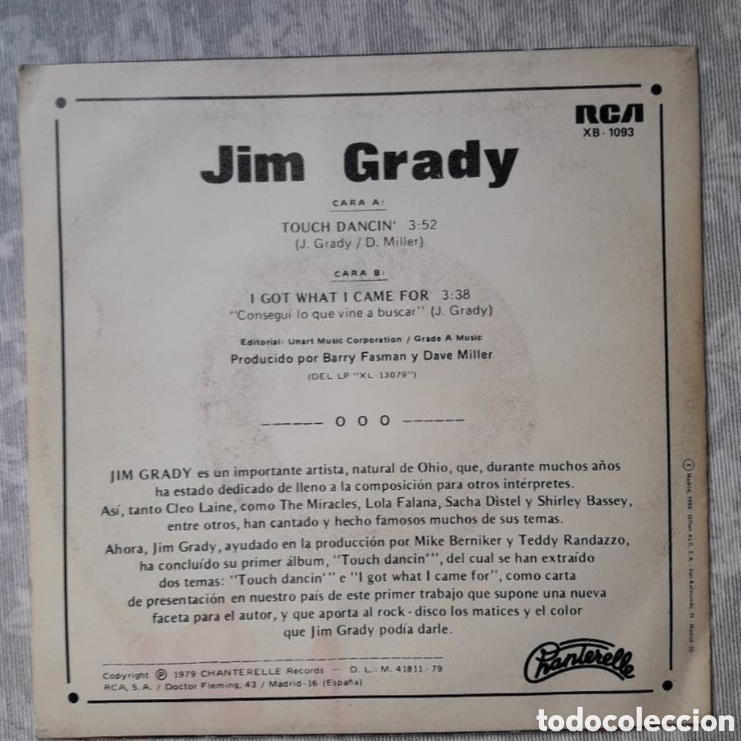 Discos de vinilo: Single Jim Grady. Touch Dancin - Foto 2
