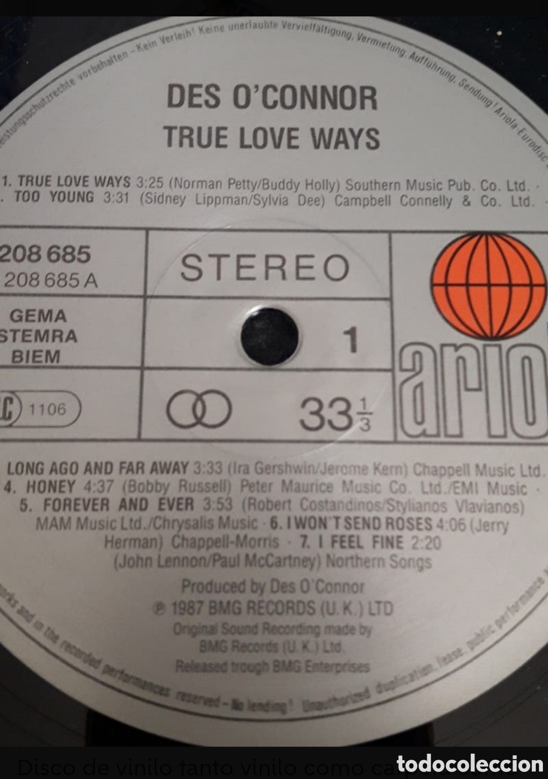 Discos de vinilo: Lp Des Oconnor. True Love Ways - Foto 4