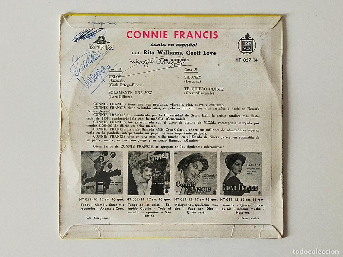 Discos de vinilo: CONNIE FRANCIS: CELOS + 3, - EP. MGM HISPAVOX 1960 - Foto 2