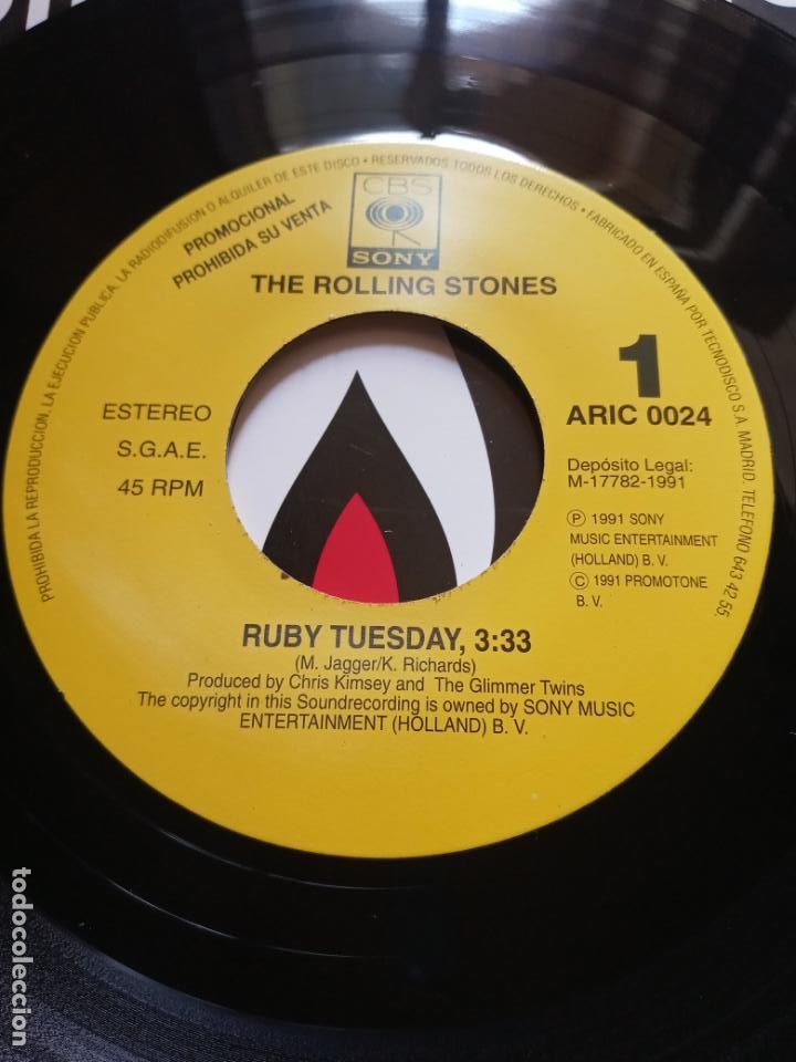 Discos de vinilo: Rolling stones- Ruby tuesday- single CBS 1991- Promocional - Foto 4