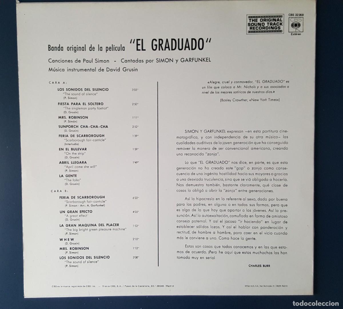 Discos de vinilo: Vinilo LP Simon & Garfunkel. El graduado - Foto 3