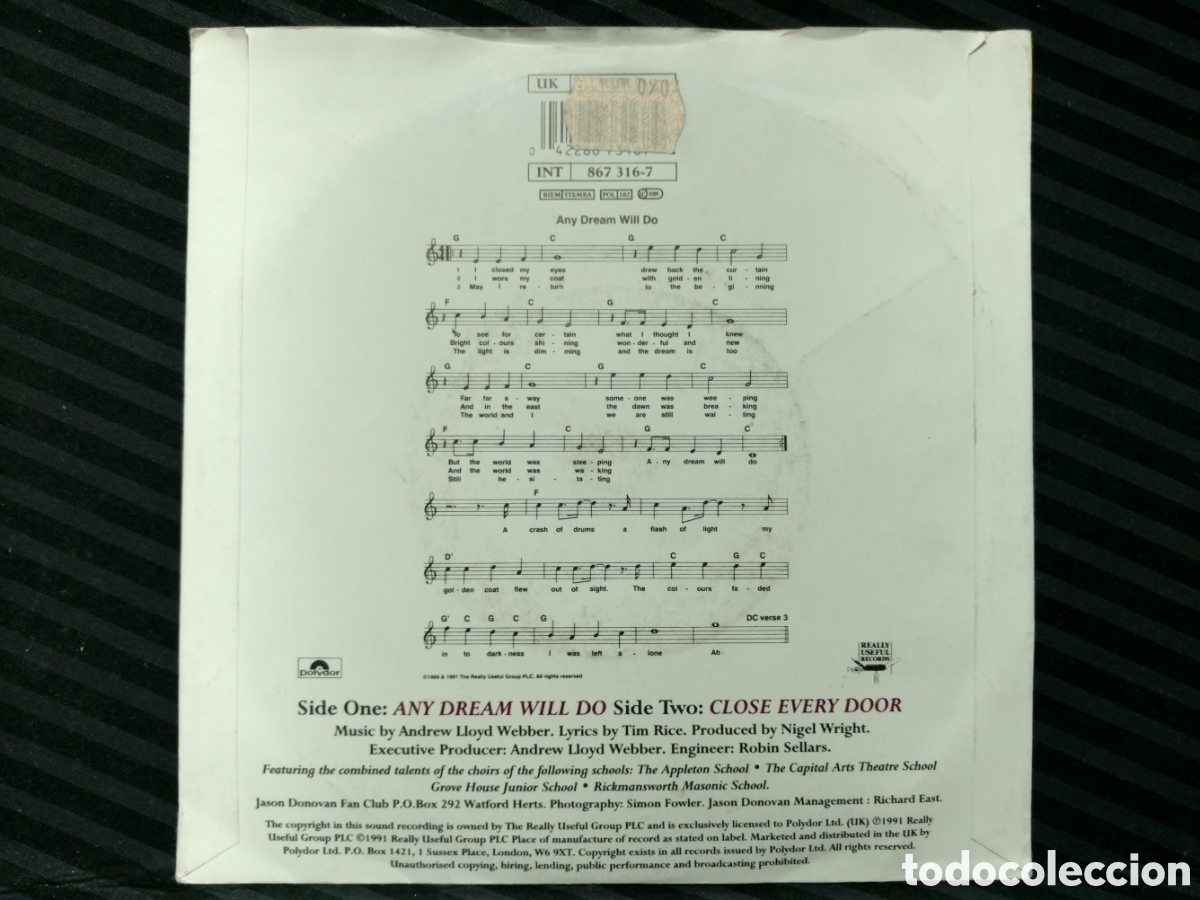 Discos de vinilo: Jason Donovan - Any Dream Will Do (7&rdquo;, Single) Edici&oacute;n UK - Foto 2