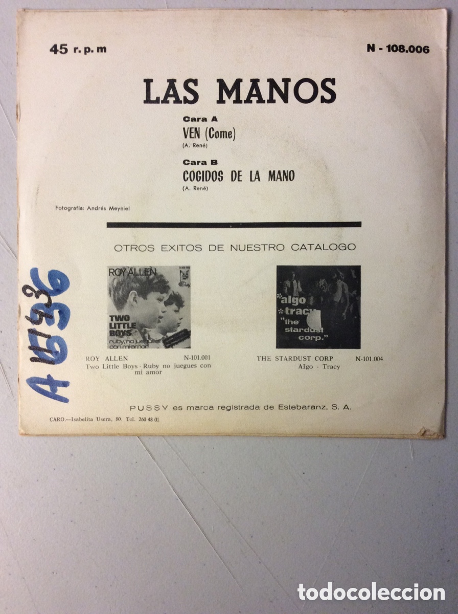 Discos de vinilo: Las Manos. Ven. Cogidos de la mano. - Foto 2