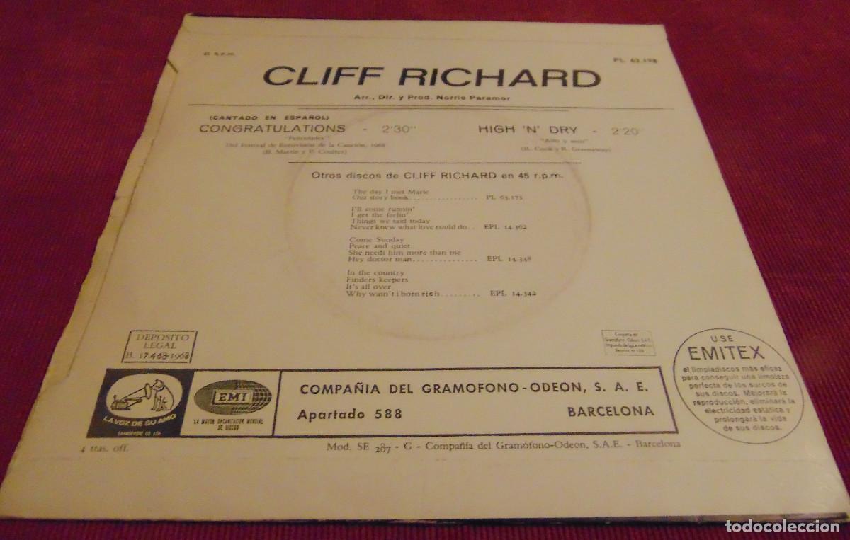 Discos de vinilo: Cliff Richard &ndash; Congratulations - SINGLE 1968 - Foto 2