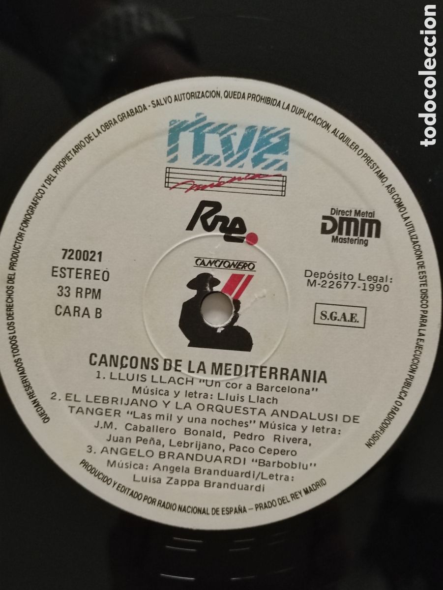 Discos de vinilo: Various &ndash; Can&ccedil;ons De La Mediterr&agrave;nia - RNE &ndash; 720021 - 1990 - Foto 6