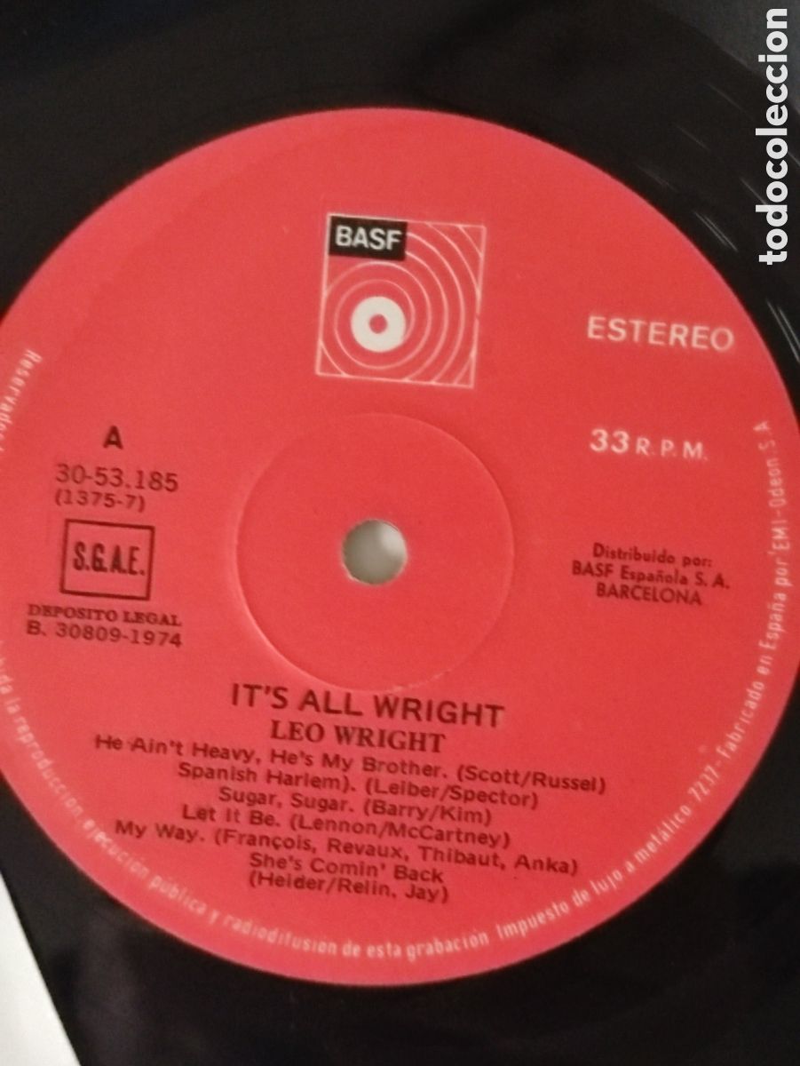 Discos de vinilo: Leo Wright &ndash; Its All Wright - Plays 12 All-Time-Hits - BASF &ndash; 30 53.185 - 1974 - Foto 4