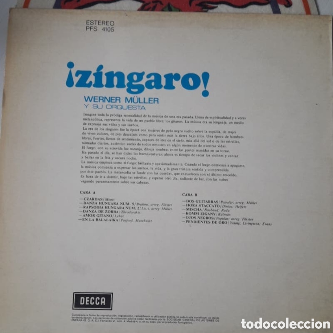 Discos de vinilo: Lp Werner Muller y su orquesta. Zingaro - Foto 2