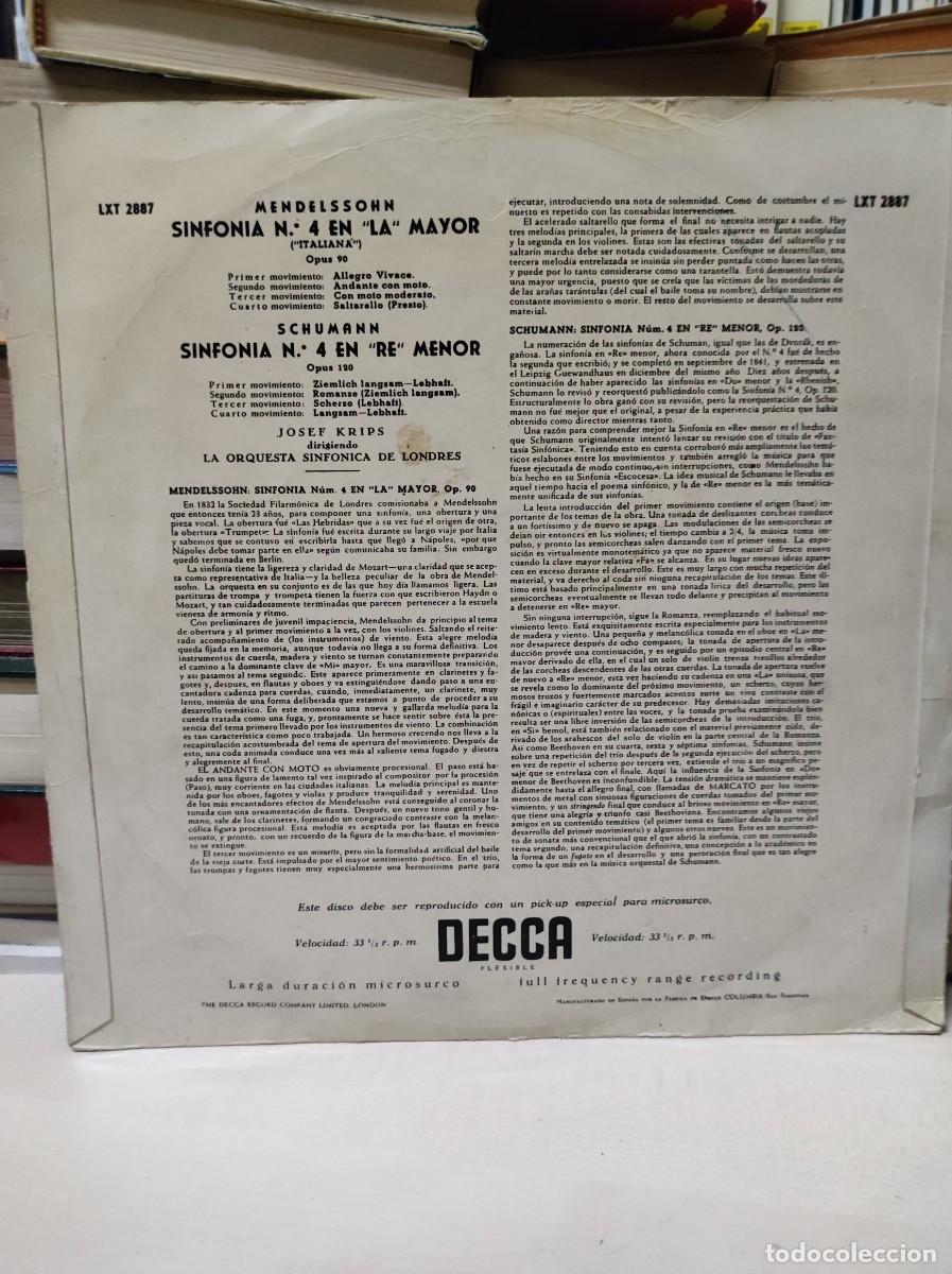 Discos de vinilo: MENDELSSOHN SCHUMANN - Foto 2
