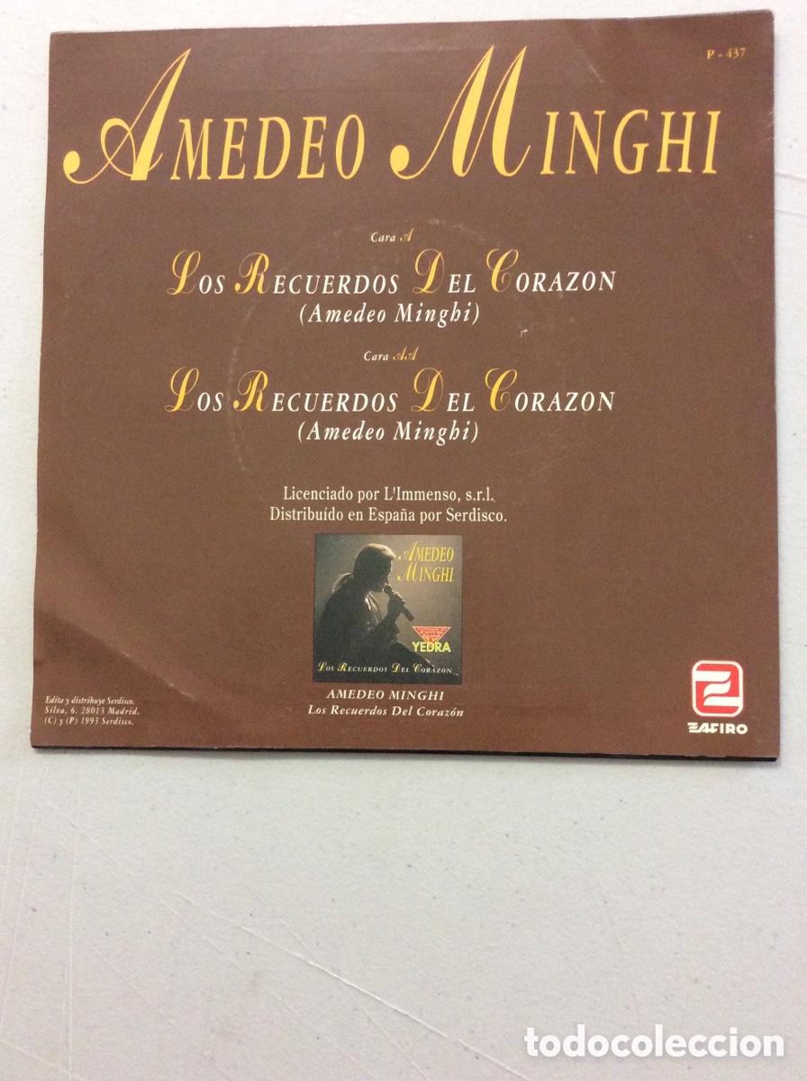 Discos de vinilo: Amedeo Minghi. Los recuerdos del coraz&oacute;n. - Foto 2