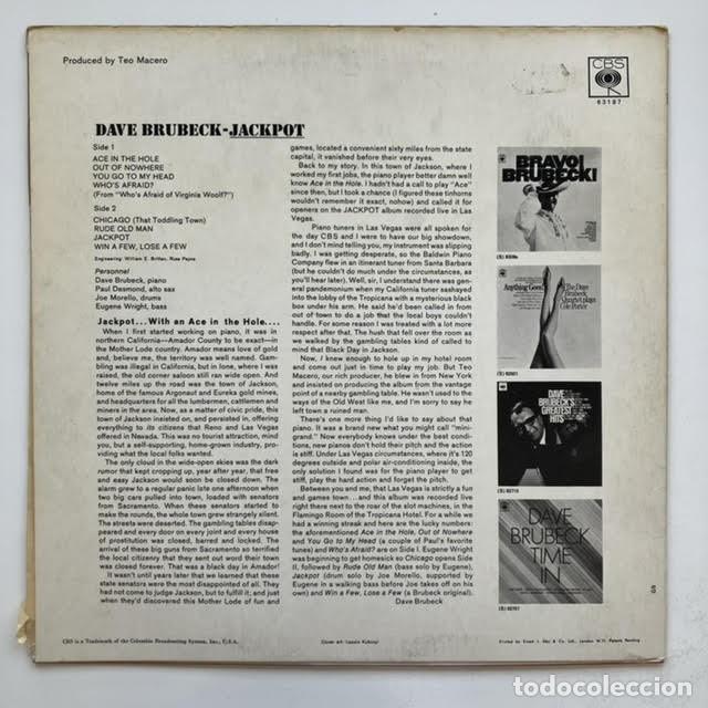 Discos de vinilo: Dave Brubeck &lrm;&ndash; Jackpot , UK 1968 CBS - Foto 2
